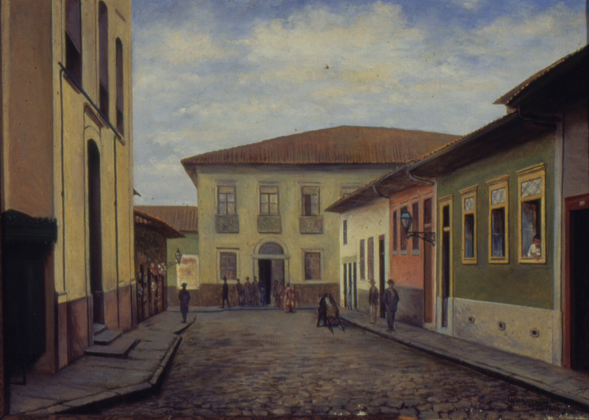 Imagem de referência de Rua Direita e Igreja de Santo Antonio, 1860, descrito nos dados abertos como pintura de Pedro Galbiati