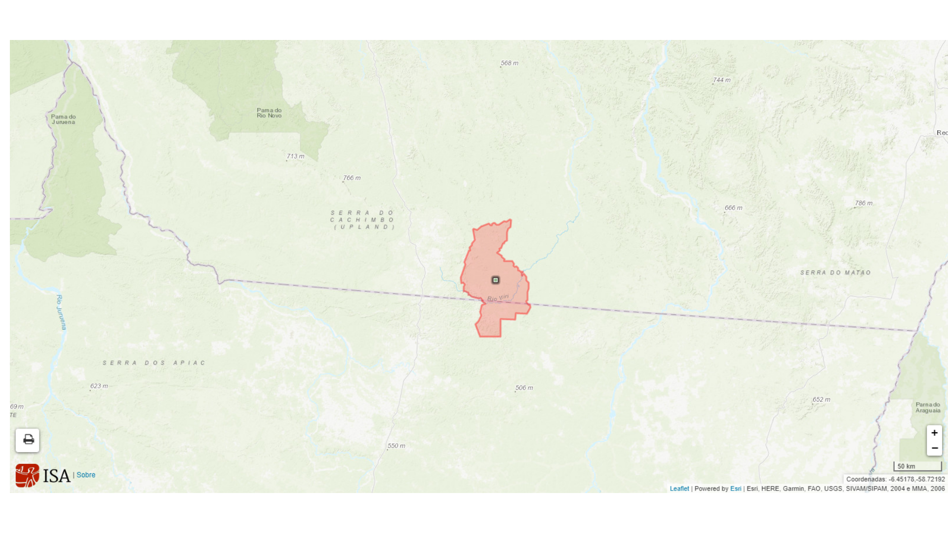 Imagem de referência de Terra Indígena Panará, descrito nos dados abertos como terra indígena localizada nos municíos de Guarantã (Mato Grosso) e Altamira no estado brasileiro do Pará