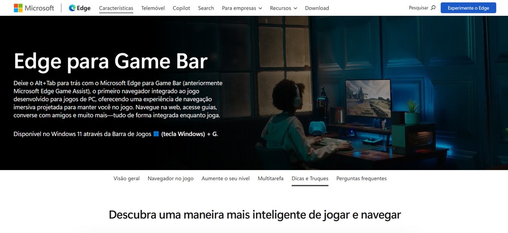 Quem curte jogos online pode aproveitar o Microsoft Edge Game Assist â Foto: Reprodução/Erika Martins (captura de tela da pĂĄgina do Microsoft Edge)
