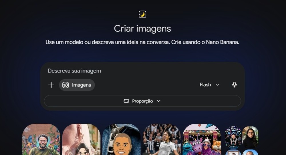 Na aba de opçõe do Gemini selecione a função de criar imagens — Foto: Diedrich Bader/TechTudo