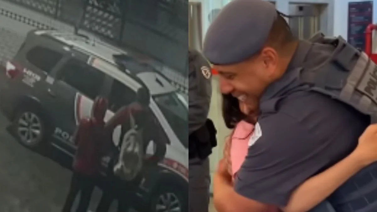 Veja momento que menina sequestrada pelo pai reencontra PM que a resgatou