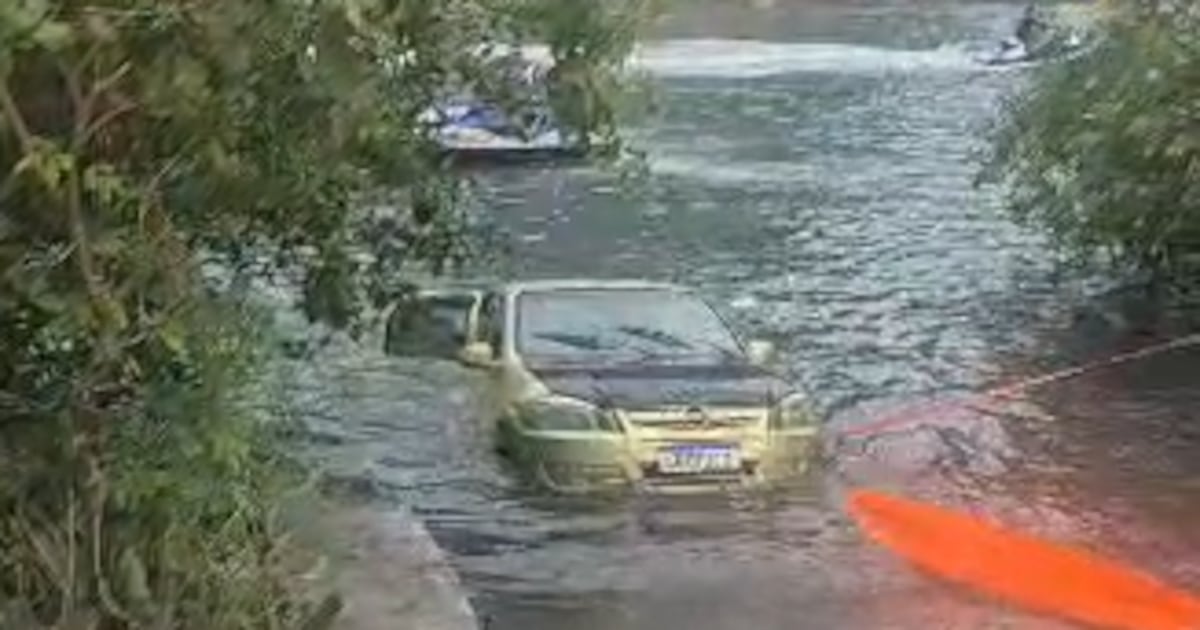 Carro cai em canal e ocupantes conseguem sair antes de veículo afundar na Barra da Tijuca
