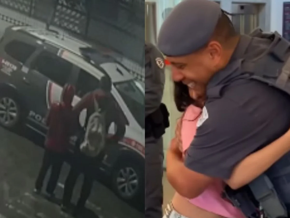 Veja momento que menina sequestrada pelo pai reencontra PM que a resgatou